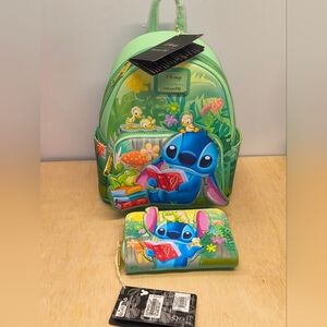 Loungefly Disney Stitch Reading Mini Backpack & Matching Wallet